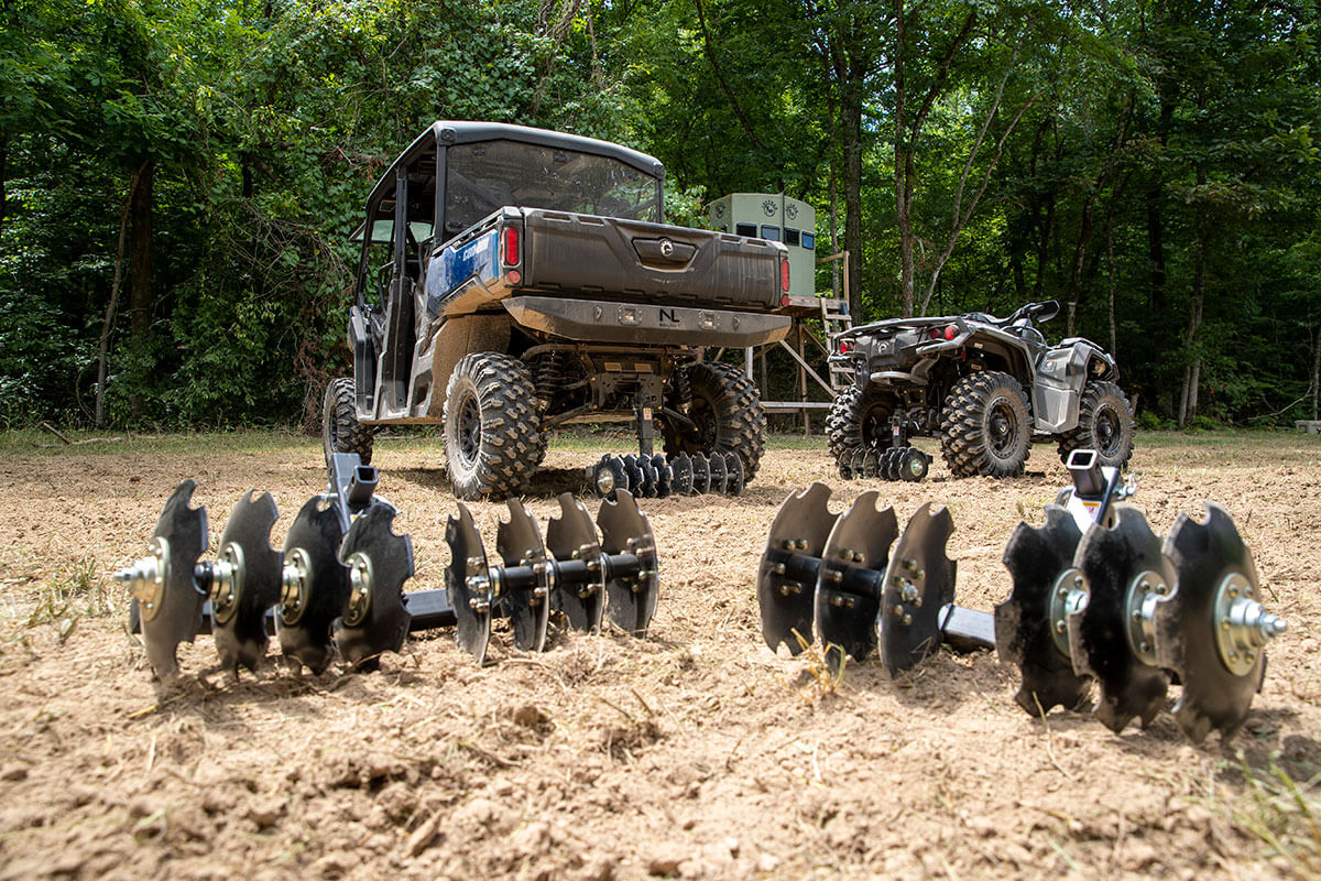 Big Buck Food Plot Plow for ATVs and UTVs on a freshly plowed food plot