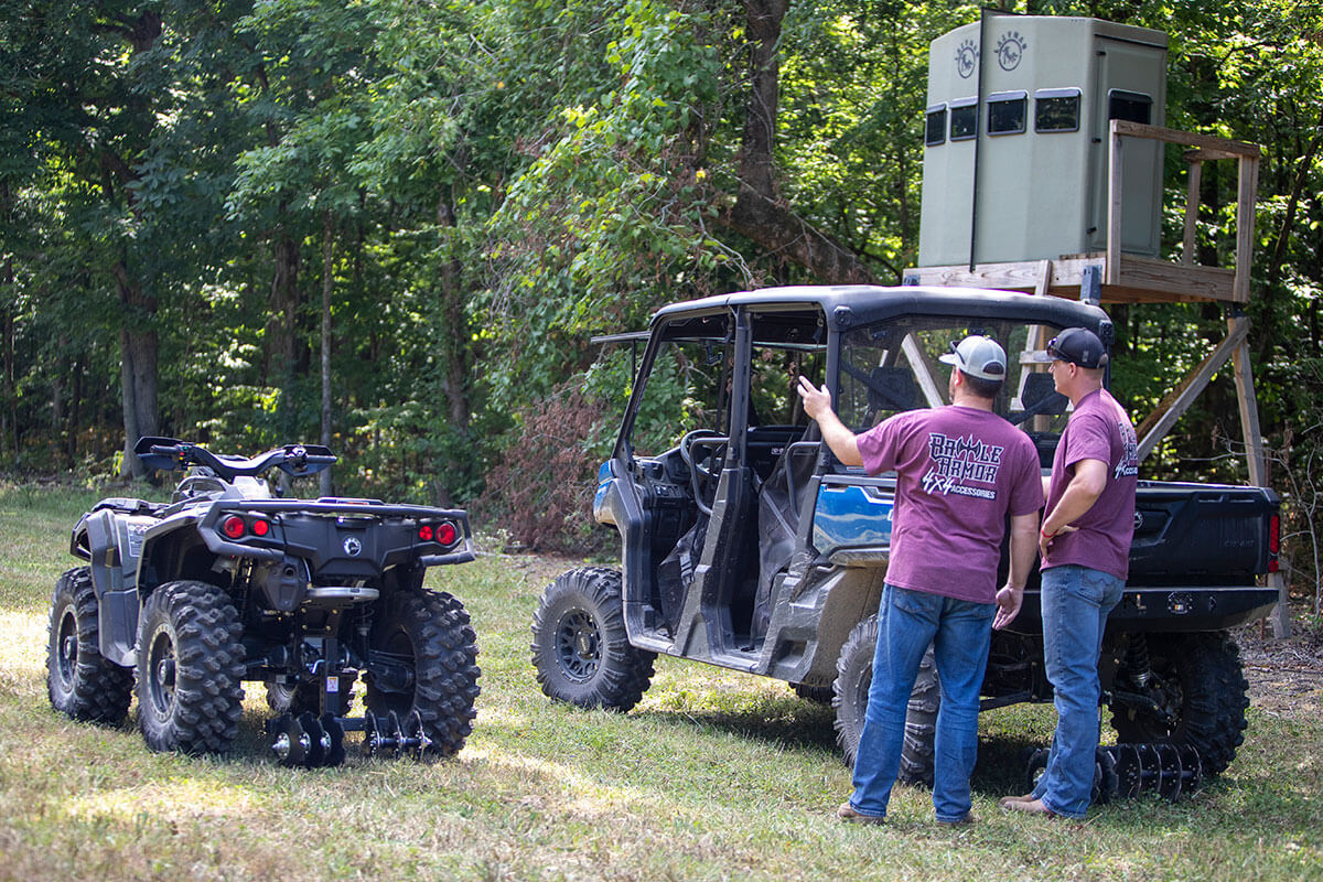 Big Buck Food Plot Plow installed on an ATV and UTV and ready to go